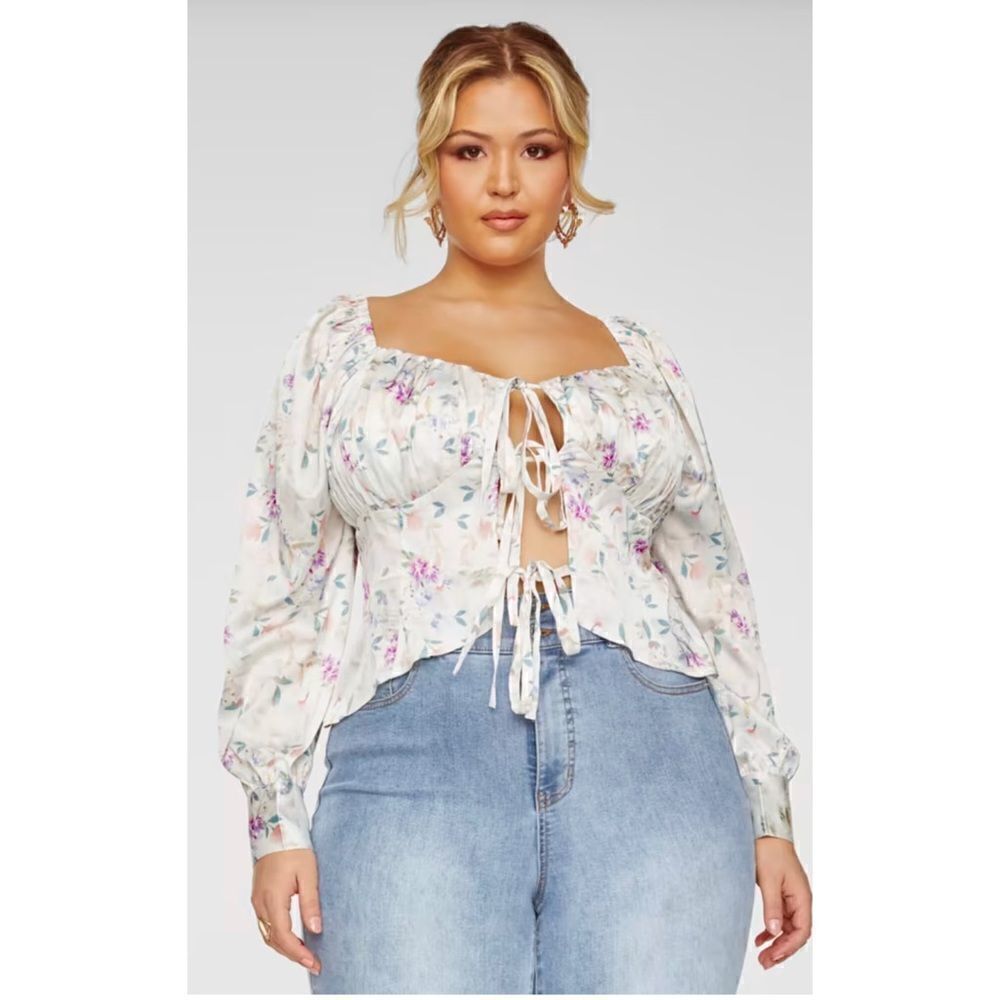 FTF Floral Print Tie Front Blouse
